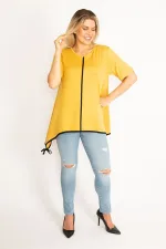 Kadın Hardal Biye Detaylı Etek Ucu Bağcıklı Tunik 65N34974