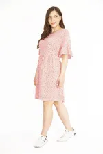 Kadın Renkli Büyük Beden Bisiklet Yaka Volan Kollu Elbise