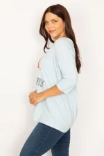 Tunique à manches courtes pour femme, imprimé bleu et sequins, 85N7185