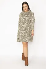 Kadın Vizon Yaka Ve Ön Detaylı Arka Ortası Lastik Büzgülü Cepli Elbise 65N29516