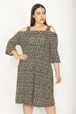 Kadın Lacivert Askılı Omuz Dekolteli Kol Ağzı Volanlı Viskon Elbise 65N26348