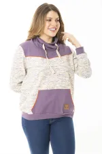 Kadın Büyük Beden Kuşgözü Bağcık Ve Süs Düğme Detaylı Kanguru Cepli Dik Yaka Sweatshirt 65N37122