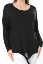 Kadın Büyük Beden Saks Önden Bağlamalı Uzun Kollu Bluz 65N37695