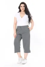 Kadın Büyük Beden Gri Beli Lastikli Eşofman Kapri 65N37977