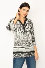 KADIN SİYAH ÖN PAT DÜĞMELİ DESENLİ TUNİK