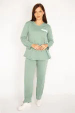 Kadın Camel V Yakallı Bluz Pantolon Takım 65N34658