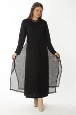 Kadın Büyük Beden Siyah Dışı File İç Elbiseli İkili Elbise 65N37033