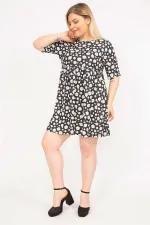 Women's Colorful Plus Size Elastic Waist Patterned Tunic Dress 65N35814