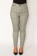 Kadın Gri Ekose Desenli 5 Cepli Pantolon