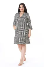 Kadın Büyük Beden Siyah V Yakalı Yan Cepli Likralı Viskon Elbise 65N38205