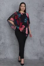 Kadın Siyah Üst Kısmı Şifon Pelerin Detaylı Tulum 65N23917