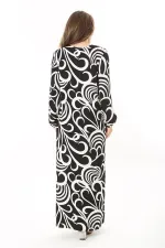 Kadın Büyük Beden Kahve Yaka Bağcıklı Uzun Kollu Maksi Boy Elbise 65N37866