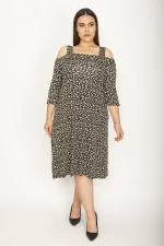 Kadın Lacivert Askılı Omuz Dekolteli Kol Ağzı Volanlı Viskon Elbise 65N26348