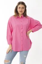 Kadın Büyük Beden Pembe Ön Düğmeli Uzun Kollu Gömlek 65N37046