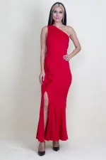 ROBE DE SOIRÉE À UNE ÉPAULE AVEC DÉTAILS À VOLANTS