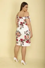 Kadın Kemik Yaka Detaylı Çiçek Desenli Elbise 65N27911