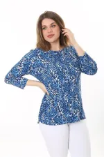 Kadın Büyük Beden Mavi Sırt Detaylı Bisiklet Yakalı Kapri Kollu Bluz 65N37586