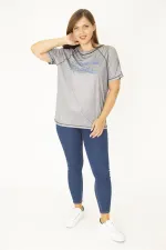 Kadın Büyük Beden Gri Reglan Kol Reçme Dikişli Spor Bluz 65N36951