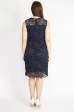 Kadın Bej Büyük Beden Arka Gizli Fermuarlı Astarlı Dantel Elbise