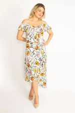 Kadın Renkli Yaka Lastikli Askı Ve Volan Detaylı Elbise 65N34441