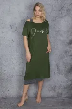 Kadın Haki Sim Detaylı Ön Baskılı Elbise 65N27215