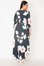 ROBE FEMME BLEU MARINE À COL CACHÉ ET DOS LONG