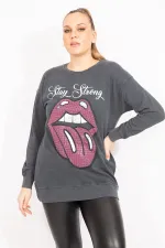 Kadın Füme Taş Detaylı Sweatshirt   65N35493