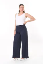 Kadın Büyük Beden Beyaz Kemer Aksesuarlı Geniş Paçalı Cepsiz Pantolon 65N37818