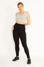 Kadın Siyah Tül Detaylı Viskon Tayt 65N34706