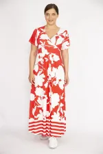 Kadın Kırmızı Büyük Beden Anvelop Yakalı Uzun Elbise