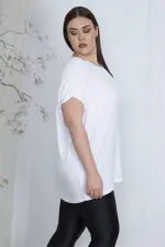 Kadın Beyaz V Yakalı Düşük Kol Bluz 65N23546