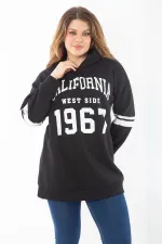 Kadın Büyük Beden Haki İçi Şardonlu Üç İplik Kapşonlu Sweatshirt 65N37290