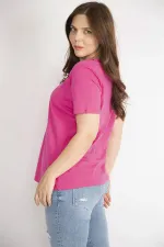 Kadın Fujya Büyük Beden Pamuklu Kumaş Bisiklet Yakalı Kısa Kollu Bluz