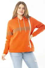 Kadın Büyük Beden Oranj İçi Şardonlu İki İplik Kapşonlu Sweatshirt 65N37163