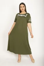 Kadın Haki Sim Detaylı Ön Baskılı Viskon Elbise 65N27473