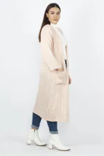 Kadın Pudra Cep Detaylı Çizgili Kap 65N33162