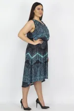 Kadın Petrol Arka Robası Dantel Bel Kısmı Lastikli Elbise 65N27924