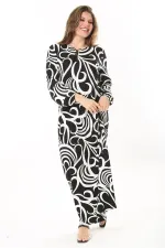 Kadın Büyük Beden Kahve Yaka Bağcıklı Uzun Kollu Maksi Boy Elbise 65N37866