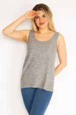 Kadın Gri Yün Viskon Kolsuz Bluz 65N35189