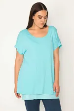 KADIN MAVİ İÇİ ÇİZGİLİ ATLETLİ DÜŞÜK KOLLU BLUZ