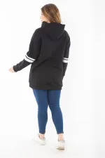 Kadın Büyük Beden Haki İçi Şardonlu Üç İplik Kapşonlu Sweatshirt 65N37290