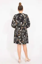 Kadın Siyah Anvelop Yaka Uzun Kollu Elbise 65N35520