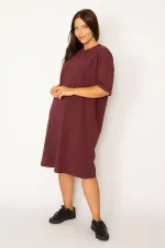 Kadın Mürdüm Pamuklu Kumaş Yan Fermuar Yırtmaçlı Likralı Elbise 65N34428