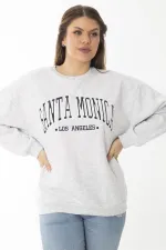 Women's Plus Size Gray Embroidered Print Detailed Swatshirt 65N37010