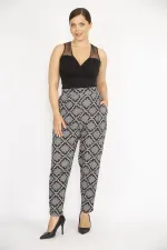 Kadın Büyük Beden Siyah Beli Lastikli Yan Cepli Desenli Pantolon 65N37242