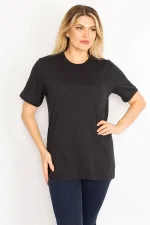 Women's Black Crew Neck Basic Blouse 65N35424