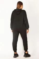 Ensemble sweat-shirt et pantalon à capuche avec fermeture éclair sur le devant et détails en pierre pour femme, noir
