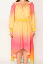 ROBE DE SOIRÉE EN MOUSSELINE DE SOIRÉE POUR FEMMES, COL COLORÉ ET DÉTAILS ÉLASTIQUES À LA TAILLE, DOS LONG DOUBLÉ