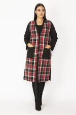 Kadın Gri Ekose Desenli Ön Boy Düğme Ve Cepli Kap 65N28487