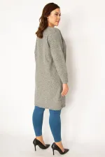 Kadın Gri Kırçıllı Buklet Kumaş Astarsız Cepli Ceket 65N34079